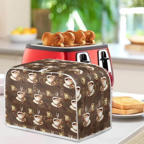 Coffee Design 2 Slice Toaster Dust Covers Long Slot Decorative Lotus Print Kitchen Bread Maker Covers Stain Resistant Appliance Cover...