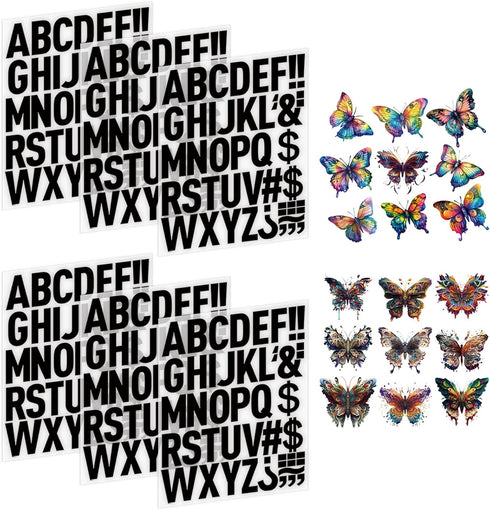 6 Sheets 264 Pieces Iron On Letters for Clothing, 2 Inch Heat Transfer Letters with A-Z Iron On Vinyl Letters with 18 Pieces Butterfly Press On De...