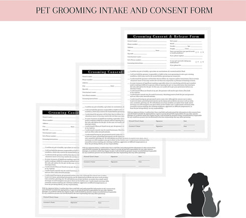 Boutique Marketing Pet Grooming Intake, Consent & Release Form | 50 Pack 8.5x11incheses Standard Paper Size Supplies Matches Groomer Loyalty Appoi...