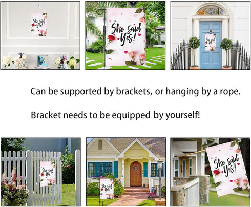 She Said Yes Garden Flag, Bridal Shower Garden Flag, Engagement Wedding Shower Proposal Party Lawn Yard Sign, 18'' x 12.5'', Polyester, Double-sid...