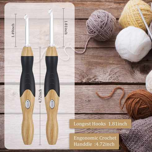 11 Sizes Lighted Crochet Hooks Set Rechargeable Crochet Hook Light Up Hooks with Case, Interchangeable Heads 2.5 mm to 8 mm for DIY Craft Supplies...