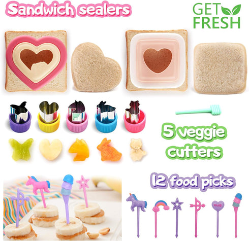 GET FRESH Sandwich Cutters and Sealers for Kids – 20-pcs Sandwich Sealers and Veggie Cutters set for Children – 2 Bread Cutters and Sealers with 5...