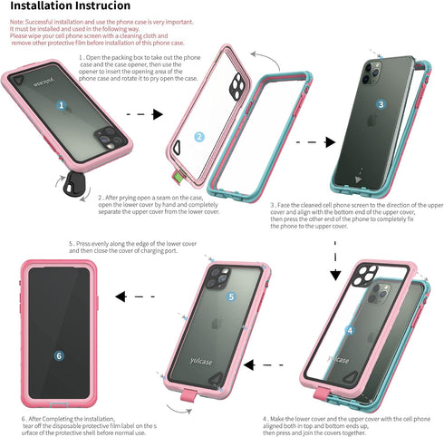Waterproof Case Front Screen Protector Unisex, Suitable for iPhone 11ProMax Cell Phone (Pink&Clean)...