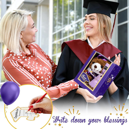 Graduation Bear Gifts Set Include Stuffed Animal Bear with Gown Cap Tassel Class of 2024 Grad Card Soap Artificial Flower Graduation Box with Grad...