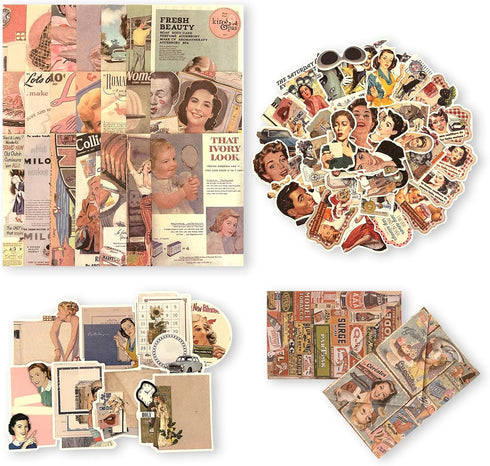 100Pcs Scrapbook Craft Paper Kit for Scrapbook Journaling Supplies ,Scrapbook Beauty Stickers Aesthetic for Scrapbooking Supplies,Bullet Junk Jour...