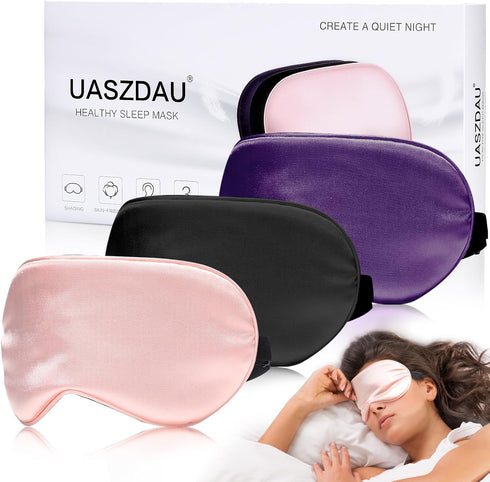 Sleep Mask Silk Eye Mask for Sleeping, Super Soft Blackout Eye Mask for Women Men, Side Sleeper Eye Covers for Sleeping with Adjustable Straps, Tr...