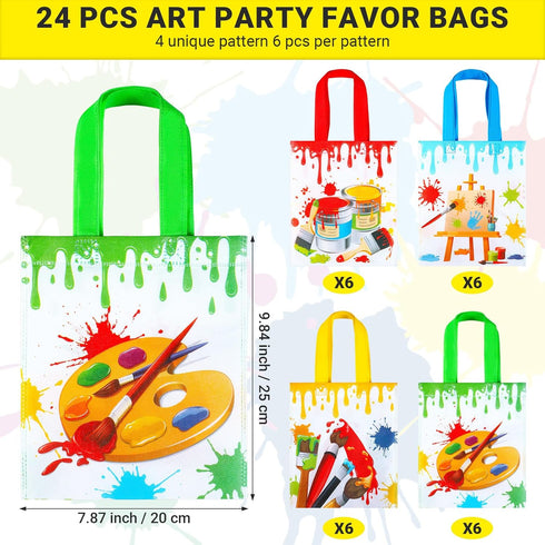 24 Pack Paint Party Favor Bags Non Woven Art Party Gift Bags Kids Art Paint Treat Goodie Bags Paintbrush Splatter Tote Bags for Paint Theme Birthd...