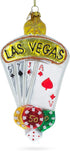Las Vegas Casino with Playing Cards & Chips Blown Glass Christmas Ornament...
