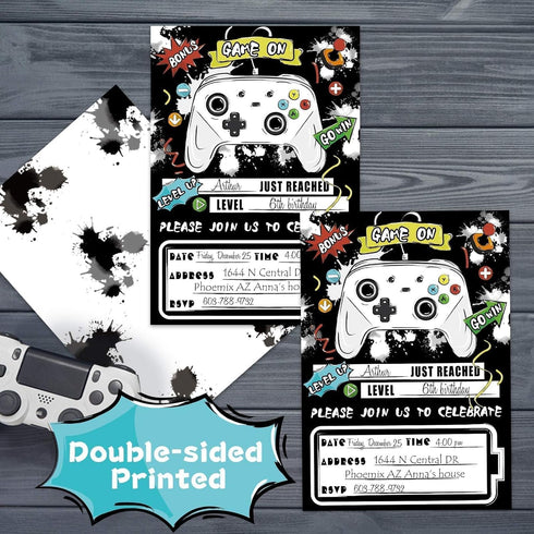 WERNNSAI Watercolor Video Game Party Invites - 20 Set Fill-in Invitations with Envelopes for Boys Game Theme Birthday Party Supplies Double-Sided ...