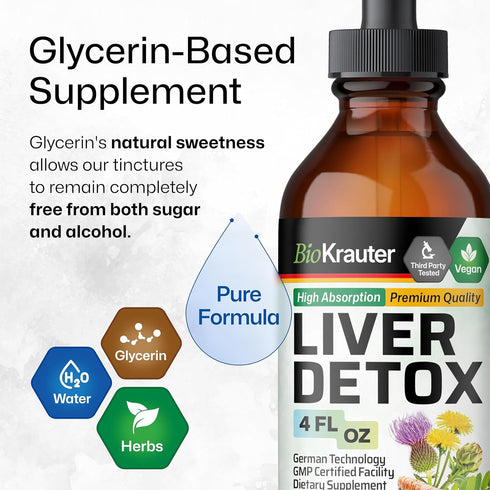BIO KRAUTER Liver Detox Liquid - Liver Cleanse Detox Liquid Drops - Milk Thistle, Chanca Piedra, Turmeric, Dandelion, Artichoke - Vegan Drops 4 Fl...