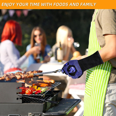 BBQ Fireproof Gloves, Grill Cut-Resistant Gloves 1472°F Heat Resistant Gloves, Non-Slip Silicone Oven Gloves, Kitchen Safe Cooking Gloves for Oven...