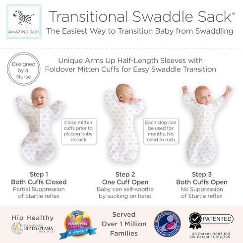 Amazing Baby Transitional Swaddle Sack, Arms Up Half-Length Sleeves & Mitten Cuffs, Swaddle for Newborn Transition to Baby Sleep Sack Wearable Bla...
