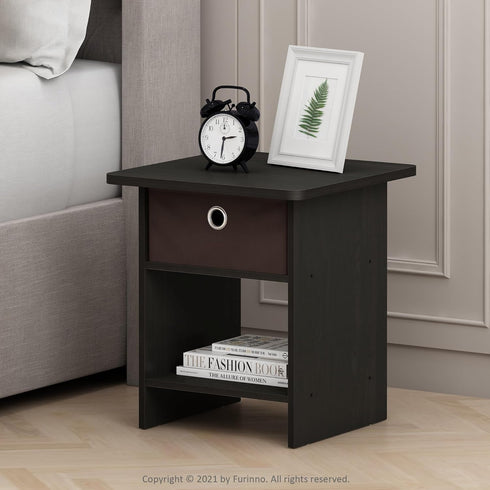 Furinno Dario End Table / Side Table / Night Stand / Bedside Table with Bin Drawer, 1-Pack, Espresso/Brown...