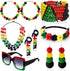 7 Pieces Jamaica African Jewelry for Women, Rasta African Beads Earrings Afro Beaded Bracelet Queen Wooden Earrings Bohemian Coconut Shell Necklac...