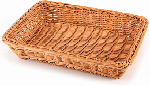 ZOENHOU 3 Packs Poly Wicker Bread Basket, 16” 14” 12” Handmade Woven Empty Gift Basket, Tabletop Wicker Serving Baskets for Home Restaurant Hotel ...