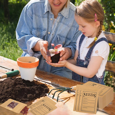 100 Pieces Seed Saving Envelopes, 4.7x3.1 Inch Sealing Kraft Seed Packets Envelopes with Clear Window for Flower Vegetable Seeds Storage...