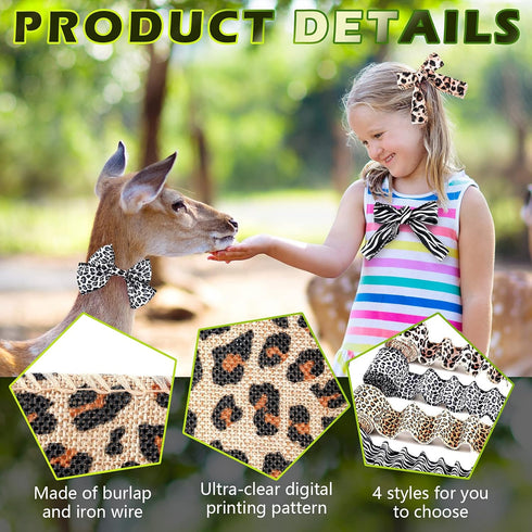 4 Rolls 20 Yards Leopard Print Ribbon Animal Print Ribbon Zebra Cheetah Wired Edge Ribbon Leopard Print Ornaments Ribbon Decorative Wrapping Ribbo...