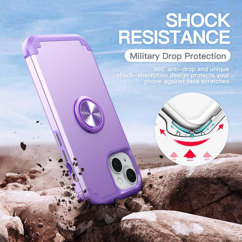 IDweel for iPhone 13 Case with Screen Protector + 360°Ring Holder Stand + Camera Lens Protector,2 in 1 Shockproof Slim Fit Hybrid Heavy Duty Hard ...
