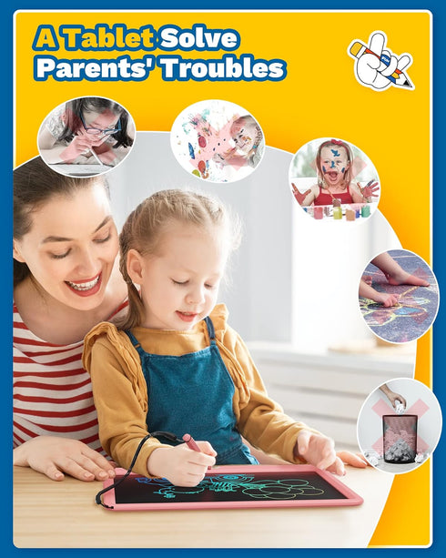 TEKFUN Toys for Girls 12in LCD Writing Tablet, Erasable Doodle Board with Anti-Lost Stylus, Mess Free Coloring Drawing Board, Travel Car Trip Game...