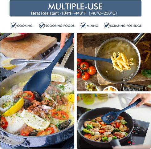HOTEC Heat Resistant Silicone Cooking Spoon Spatula, Large Kitchen Solid and Slotted Spoons for Mixing, Serving, Scraping, Non-stick, Dishwasher S...