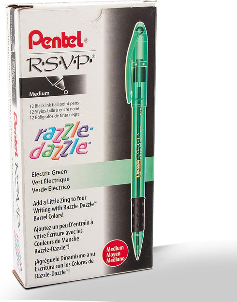 Pentel R.S.V.P. Razzle-Dazzle Ballpoint Pen, Medium Line, Green Barrel, Black Ink, Box of 12 (BK91RDD-A)......