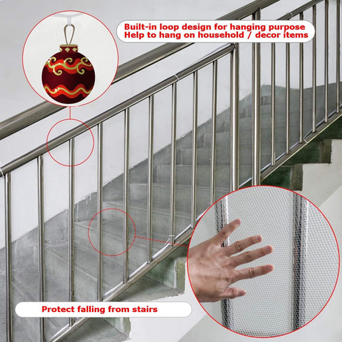CM Child Safety Rail Net Balcony Protective Net Stair Railing Proof Mesh Banister Safety Guard with Zip Ties for Protect Baby Pets Toys Falling, U...