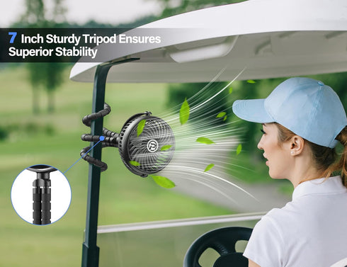 Rechargeable Golf Cart Fan Compatible with EZGO Club Car Yamaha Clip on Fan with Flexible Tripod, 360° Rotatable, 20Hrs Work, 3 Speed Battery Oper...
