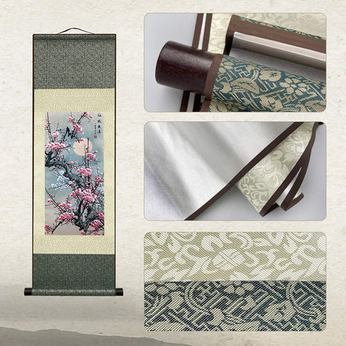 Chinese Landscape Painting Decor, Asian Decor for Home Beautiful Silk Scroll Painting Chinese Vertical Wall Art Oriental Wall Arat Hanging Paintin...