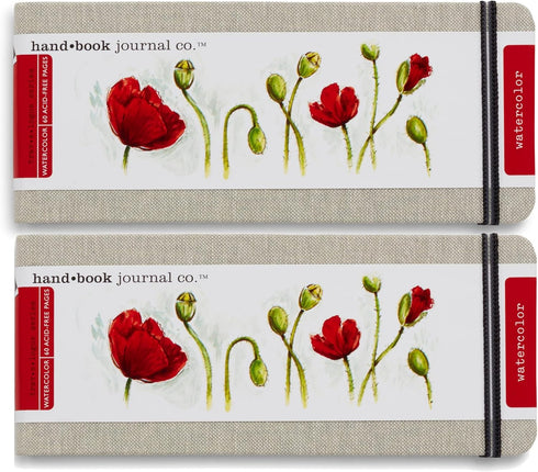 Handbook Journal Co. Artist Watercolor Sketchbook 3.5 x 8.25 Inches (2-Pack) 95lb / 200 GSM, Pocket Panorama, Hardcover w/Pocket...