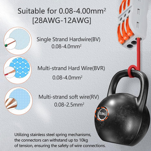 NineLeaf Wire Connectors Push-in,3 in and Out Push Wire Conductor Compact Connectors Wire Connectors for 3 Circuit Inline Splices, Cables from 28 ...