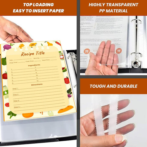 Recipe Protectors, Holds Standard 8.5" x 11" Paper, 30 Pack, Reinforced Holes, Refill Sheets For 3 Ring Binders...