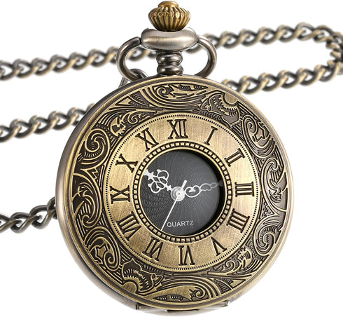 Mudder Vintage Roman Numerals Scale Quartz Pocket Watch with Chain (Bronze)...