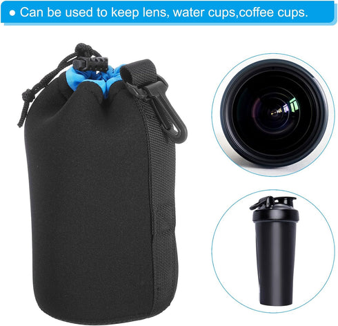 PATIKIL Camera Lens Bag, 2 Pcs 3.9" IDx7.1 H Drawstring Lens Pouch with Thick Protective Neoprene, Lens Case for DSLR Camera Lens, Water Coffee Cu...