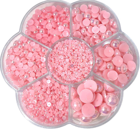 Chenkou Craft 3000PCS 1 Box Pink Round Flatback Imitation Half Pearls Bead Loose Beads Gem (Pink)...