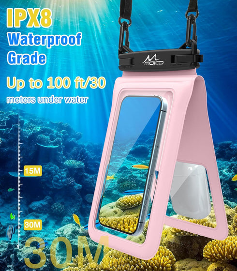 MoKo Double Case Waterproof Phone Pouch, 2Pack Waterproof Phone Case Dry Bag with Adjustable Lanyard Compatible with iPhone 15 14 Pro Max Galaxy S...