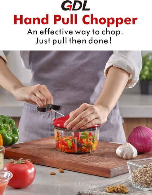 GDL Manual Food Chopper, Hand Pull String Onion Chopper Cutter, Dishwasher Safe Vegetable Chopper Food Mincer, No BPA Food Grade Material, 2.5 Cup...