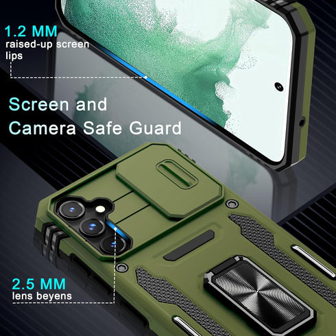 DEERLAMN for Samsung Galaxy S23 FE Case with Slide Camera Cover+Screen Protector(1 Pack),Rotated Ring Kickstand Military Grade Shockproof Protecti...