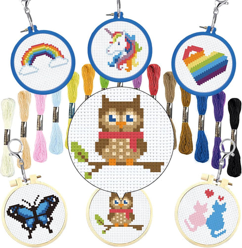 INFUNLY 6 Stamped Cross Stitch Kits for Animal Pattern DIY Embroidery Kits for Beginners with Instruction for Christmas Backpack Charms, Ornaments...