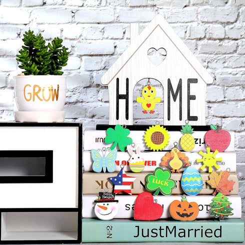 Jetec Home Decor Interchangeable Sign Wooden Decorative Home Signs Interchangeable Table Centerpiece Blessed Table Centerpiece Fireplace Decoratio...
