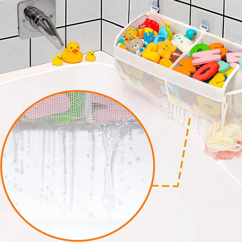 Original Two Compartment Easy-access Mesh Bath Toy Organizer for Bath Tub with Large Openings Quick Drying Cute Toddler Bath Toy Storage Holder fo...