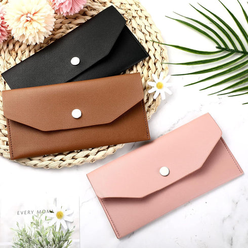 3 Pieces Leather Cash Envelopes Wallet Budget Envelope Wallet Bag Waterproof Flat Wallet Metal Snap Reusable Envelopes Purse for Cash Cards Women ...