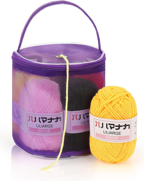 Coopay Tiny Yarn Bag with Grommet Knitting Crochet Storage Organizer Mesh Mini Yarns Drum Container for Carry Yarn Ball, Knitting Supplies and Sew...