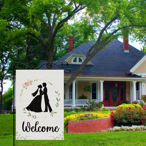 Marriage Welcome Linen Garden Flag-Welcome To Our Wedding Courtyard Lawn Rural Decor-Wedding Theme Party Decoration-Bride and Groom Anniversary Ho...