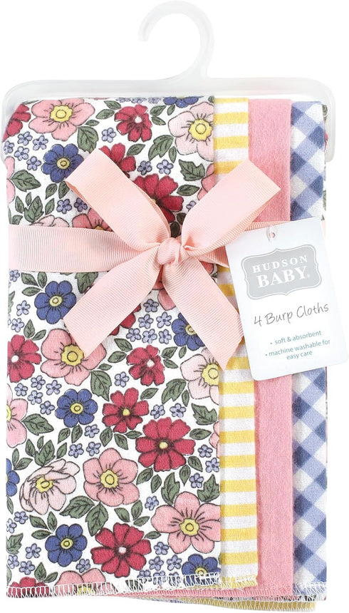 Hudson Baby Unisex Baby Cotton Flannel Burp Cloths, Pink Blue Pretty Floral 4 Pack, One Size...