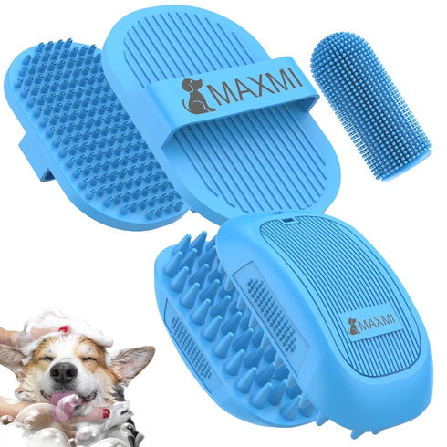 Dog Bath Brush + Gift Toothbrush | Dog Shower Brush | Dog shampoo brush with Non-Slip handle, ideal for short and long coats | Remove loose skin w...