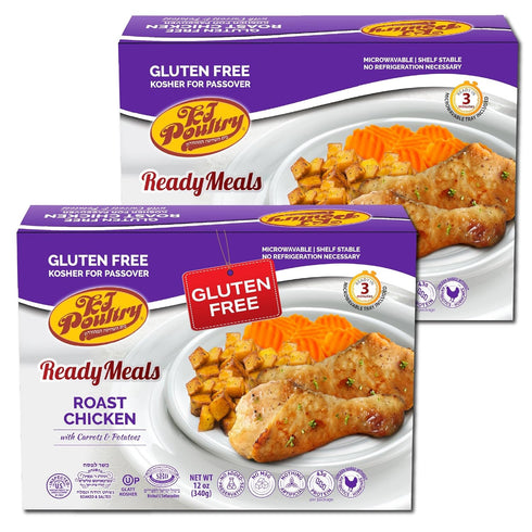 Kosher for Passover Gluten Free Meals, Roast Chicken with Potato & Carrots (2 Pack) MRE Meat Ready to Eat, Prepared Entree Fully Cooked, Shelf Sta...