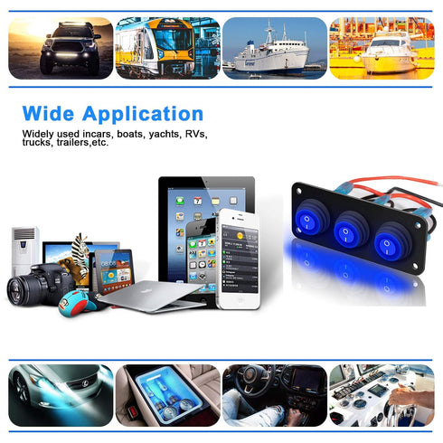 3 Gang 12V 20 Amp Toggle Rocker Switch Panel LED Breaker Waterproof Widely Fits for Auto Automotive Lights Car Marine Boat Yacht, Trailer, Caravan...