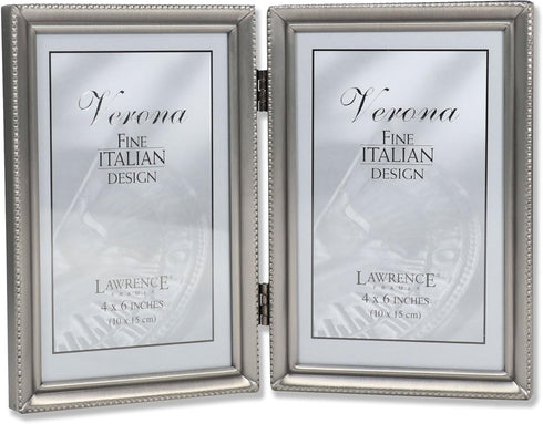 Lawrence Frames Bead Border Design, 4x6 Double, Pewter...