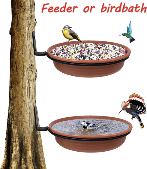 Bird Feeder Tree Mounted with Heavy Duty Sturdy Steel, 8.5” in Diameter×1.85" Deep Brick Red Bird Bath Tray,Installed on Wooden Fences, Trees, Dec...