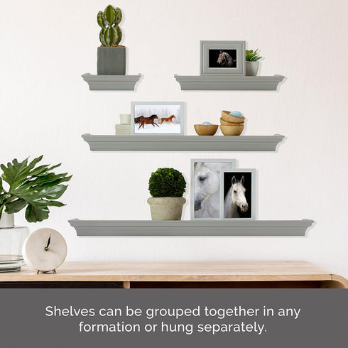 Melannco Floating Wall Shelves for Bedroom, Living Room, Bathroom, Kitchen, Nursery, Set of 4, Gray, 4 Count...
